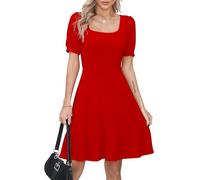 Missufe Abito estivo da donna, con linee A, a maniche corte, per il tempo libero, Colore: rosso, XL