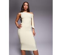 Missyempire - Vestito midi monospalla allacciato in tessuto doppio aderente e modellante giallo 46