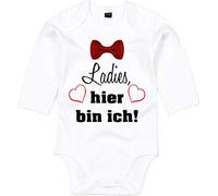 Mister Merchandise Baby Body Ladies, qui sono io. Body con stampa amorevole. bianco Ladies, hier bin ich. Weiß - Langarm : 3-6 Monate : 60-66cm