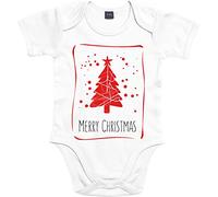 Mister Merchandise Baby Body Merry Christmas Tree, pagliaccetto con scritta in lingua inglese "Christmas", con albero di Natale, colore bianco, 6-12