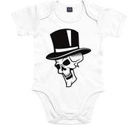 Mister Merchandise Baby Body Skull Cylinder - Tutina con stampa amorevole Rock Roll Teschio metallico, colore bianco, 6-12