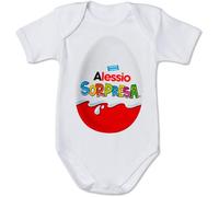 Mister Patch Body Bimba Bimbo Personalizzato con Nome Uovo Pasqua Sorpresa Idea Regalo Simpatica Figli Compleanno Nascita Neonato Tutina Sorpresa Coniglio Pasquale Personalizzabile (Bianco, 3 mesi)