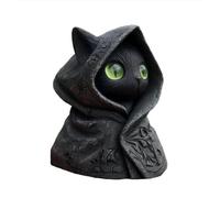 Misteriosa statuetta di gatto con cappuccio, statua gotica di gatto nero fatta a mano, mini decorazione da scrivania in resina, opera d'arte mistica, un regalo per gli amanti dei gatti, perfetta per