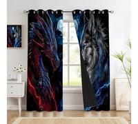Misterioso Drago Lupo Tende Oscuranti per Camera da Letto, Cielo Notturno Animali Oscuramento Estetico per Ambienti, Blu Tende per Finestra con Occhielli Opache, 140L x 260A cm Set di 2 Pannelli