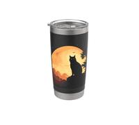 Misterioso Gatto Silhouette Luna Piena Notte Scena Bicchiere termico in acciaio inox doppia parete