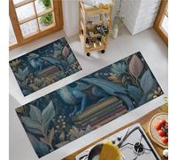 Misterioso Retro Set di Tappetini da Cucina Antiscivolo in 2 Pezzi, Tappetini e Tappeti Pianta Drago Magico Lavabili per Corridoio Sala da Pranzo e Ingresso, 43x75+43x150cm