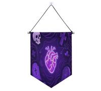 Misterioso scheletro viola cuore per Halloween appeso banner con asta telescopica bandiera gagliardetto banner decorazioni da appendere per interni, feste all'aperto suministros para fiesta de a?o