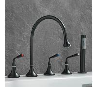 Mistero da bagno a montaggio del ponte Mixer Tap Tap 360 ° Rotazione a 3 leva con attacco doccia, oro spazzolato LWX
