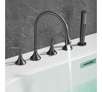 Mistero da bagno a montaggio del ponte Mixer Tap Tap 360 ° Rotazione a 3 leva con attacco doccia, oro spazzolato LWX
