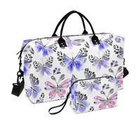 Mistero Farfalle Viola Decorativo Viaggio Duffel Bags Sport Palestra Bag con Toiletry Bag per Trekking Pieghevole bolsas para
