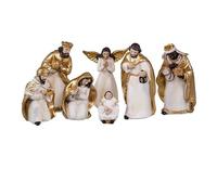Mistero Nascita Classica di 7 Pezzi Crema e Oro in Resina Dipinto a Mano 10 cm