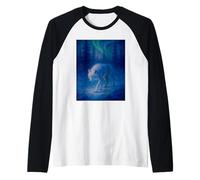 Mistico Lupo Bianco Solitario Cielo Stellato Aurora Boreale Art Maglia con Maniche Raglan