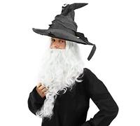 MISTICO MAGO GRIGIO A PUNTA MAGO CAPPELLO + GRANDE BIANCO BARBA & PARRUCCA POTENTE STREGONE ACCESSORIO PER COSTUME LIBRO SETTIMANA PERSONAGGIO FILM