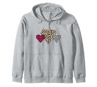 Misto Tre Fantasie Cuori Stampa Leopardata e Buffalo Plaid Felpa con Cappuccio