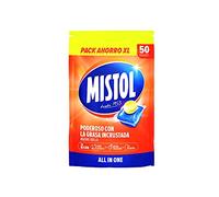 Mistol All In One - 50 Pastiglie Lavastoviglie - Confezione risparmio XL - Ottimale disincrostazione, cura delle stoviglie, rapida dissoluzione e 0 rifiuti - Elevata efficienza e potenza antigrasso
