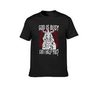 MISTT WOPII God Is Busy Can I Help You Baphomet Black Men T-Shirt Graphic Printed Top Unisex Tee Black L