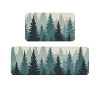 Misty Forest - Set di 2 tappeti da cucina in legno antiscivolo, anti affaticamento, tappetini lunghi per casa e ufficio