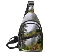 Misty Pine Forest on The Mountain Slope in a Nature Reserve Sling Bag per donne uomini Crossbody Tote Blet Borse Zaino Marsupio Borsa da viaggio, Multicolore 04, 11.8x7x1.5in/30x18x4cm