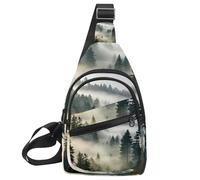 Misty Pine Forest on The Mountain Slope in a Nature Reserve Sling Bag per donne uomini Crossbody Tote Blet Borse Zaino Marsupio Borsa da viaggio, Multicolore 14., 11.8x7x1.5in/30x18x4cm