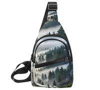 Misty Pine Forest on The Mountain Slope in a Nature Reserve Sling Bag per donne uomini Crossbody Tote Blet Borse Zaino Marsupio Borsa da viaggio, Multicolore 03, 11.8x7x1.5in/30x18x4cm