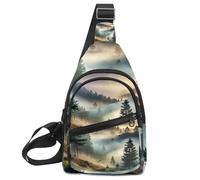 Misty Pine Forest on The Mountain Slope in a Nature Reserve Sling Bag per donne uomini Crossbody Tote Blet Borse Zaino Marsupio Borsa da viaggio, Multicolore 11, 11.8x7x1.5in/30x18x4cm