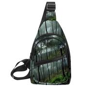 Misty Pine Forest on The Mountain Slope in a Nature Reserve Sling zaino, borsa a tracolla regolabile borsa a tracolla viaggio escursionismo zaino, Multicolore 17, 11.8x7x1.5in/30x18x4cm