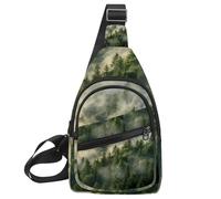Misty Pine Forest on The Mountain Slope in a Nature Reserve Sling zaino, borsa a tracolla regolabile borsa a tracolla viaggio escursionismo zaino, Multicolore 15., 11.8x7x1.5in/30x18x4cm