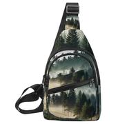 Misty Pine Forest on The Mountain Slope in una borsa a tracolla Nature Reserve con tracolla regolabile, borsa a tracolla per uomo e donna zaino a tracolla per viaggi, ciclismo, lavoro, sport,