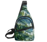 Misty Pine Forest on The Mountain Slope in una borsa a tracolla Nature Reserve con tracolla regolabile, borsa a tracolla per uomo e donna zaino a tracolla per viaggi, ciclismo, lavoro, sport,