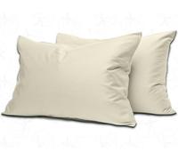 MistyMorning - Coppia di federe, biancheria da letto morbida e di alta qualità, 100% cotone egiziano, 200 fili, traspiranti e chiusura albergo in formato standard (50 x 75 + 15 cm), colore: crema, 2