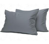 MistyMorning - Coppia di federe, biancheria da letto morbida e di alta qualità, 100% cotone egiziano, 200 fili, traspiranti e chiusura albergo in formato standard (50 x 75 + 15 cm), grigio, 2 pezzi