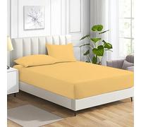 MistyMorning Lenzuolo con angoli, biancheria da letto morbida e di qualità premium, lenzuolo profondo 11''/28cm, cotone egiziano con 200 fili per pollice. (Ocra/Giallo, Matrimoniale)