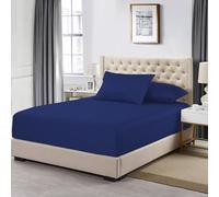 MistyMorning Lenzuolo con angoli extra profondo 40,6 cm (16"), in cotone egiziano con trama a 200 fili, biancheria da letto morbida e di qualità premium (Blu notte, per letto a una piazza e mezza/1,21