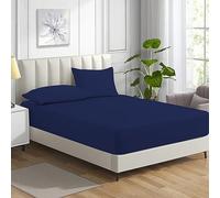 MistyMorning Lenzuolo con angoli, morbido e di alta qualità, lenzuolo profondo 28 cm, 100% cotone egiziano a 200 fili. (blu navy, super king)