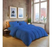 MistyMorning Set copripiumino in tinta unita, biancheria da letto e lino di qualità morbida e premium, cotone egiziano con 200 fili. (Blu, matrimoniale)