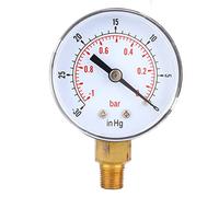 Misuratore di Pressione del Vuoto 1/8 Pollice BSPT, Manometro Acciaio Inossidabile Quadrante 50 mm, Doppia Scala 1-0 bar -30-0 inHg per Aria Acqua Olio