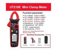 Misuratore di Resistenza, Pinza amperometrica digitale UT210E UT210D AC Corrente Mini multimetro a pinza Vero valore efficace Pinze Amperometro UT210C Gamma automatica(UT210E)