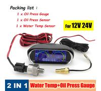 Misuratore di temperatura dell'acqua digitale con manometro LCD per auto 2 in 1 + pressione dell'olio con sensore di temperatura 1/8 NPT per camion moto 12V 24V
