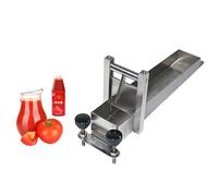 Misuratore di viscosità e flusso per alimenti in acciaio inossidabile, con scala di precisione e livellamento automatico, per liquidi e salse viscosi.