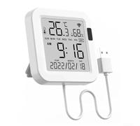 Misuratore digitale di temperatura e umidità con app intelligente, termoigrometro WLAN per Alexa e assistente per il controllo del clima interno in casa o in cantina, bianco