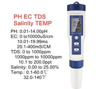 Misuratore Digitale PH TDS EC 5 in 1 Tester Di Temperatura Salinità Conducibilit