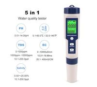 Misuratore PH Tester Digitale for monitoraggio della qualità Acqua, TDS/EC/PH/salinità/Temperatura 5 in 1 for Piscine, Acqua Potabile, acquari(No Backlight)