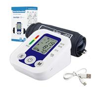 Misuratore pressione da braccio sfigmomanometro schermo LCD, misurazione completamente automatica della pressione sanguigna e del polso da braccio con rilevamento dell'aritmia 2 x 99 memorie (Blu)