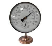 Misuratore umidità e temperatura stile puntatore, contatore tono bronzo con base verticale, lettura visibile per studio alcova Spazio abitativo Igrometro analogico Indicatore clima interno da