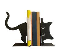 Misurazione di libri con un gatto nero, 1 paio di supporti per libri carini per libri pesanti - decorazione creativa per salotto in metallo nero in forma di gatto carina