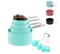 Misurini e Tazze Accessori Cucina Set di 8 Cucchiai Dosatori 4 Tazze di Misura + 4 Cucchiai Dosatori con Manico in Acciaio Inossidabile,Set Cucchiai Dosatori,misurini riutilizzabili - Blu