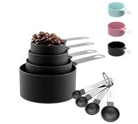 Misurini e Tazze Accessori Cucina Set di 8 Cucchiai Dosatori 4 Tazze di Misura + 4 Cucchiai Dosatori con Manico in Acciaio Inossidabile,Set Cucchiai Dosatori,misurini riutilizzabili - Nero