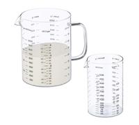 Relaxdays Set da 2 Misurini in Vetro, Dosatori per la Cucina da 500 ml e 1 L, Bicchierino Scala Graduata, Trasparente