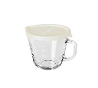 Misurino Con Coperchio, Ssfety Durevole Trasparente Tazza Di Vetro Con Manico Largo Ciotola for Forno A Microonde Da Cucina(Bianca)
