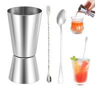 Misurino Doppio per Cocktail, 1 misuratori per liquori a doppia funzione, 1 cucchiaio da bar con manico corto e 1 cucchiaio di ghiaccio, Per Bar, Discoteche, Party, Feste, Cocktail, Shaker